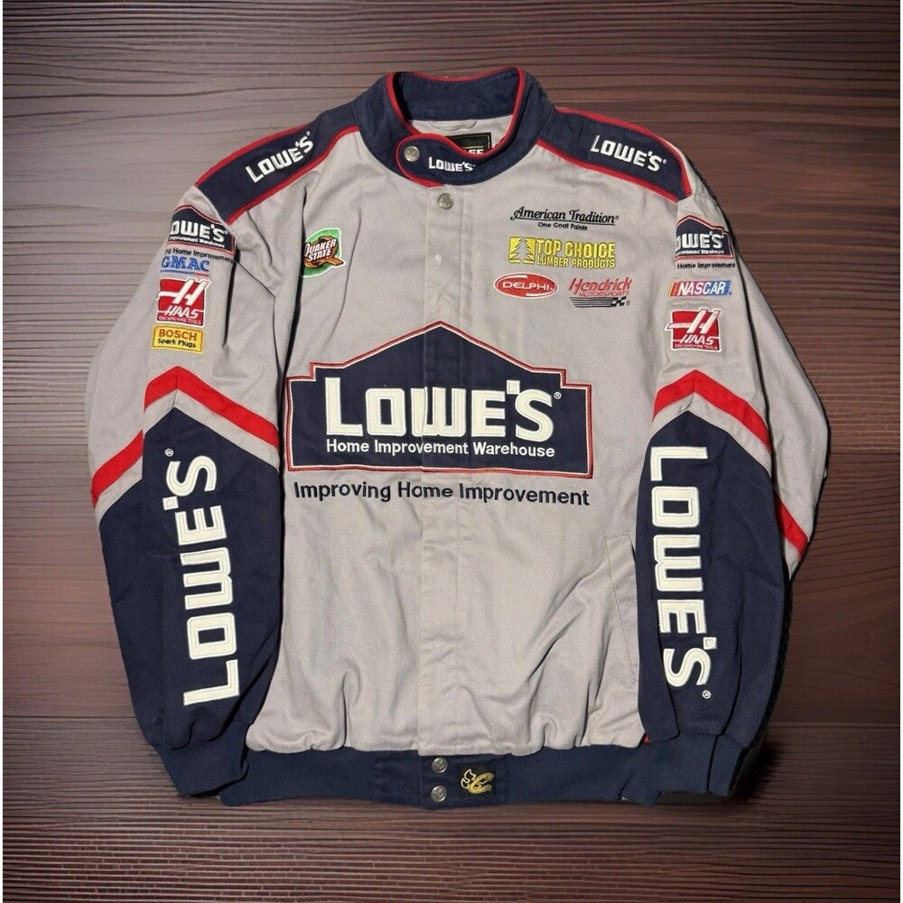 Chase Authentics Jimmie Johnson Lowes #48 NASCAR Racing Jacket Gray Size Large
